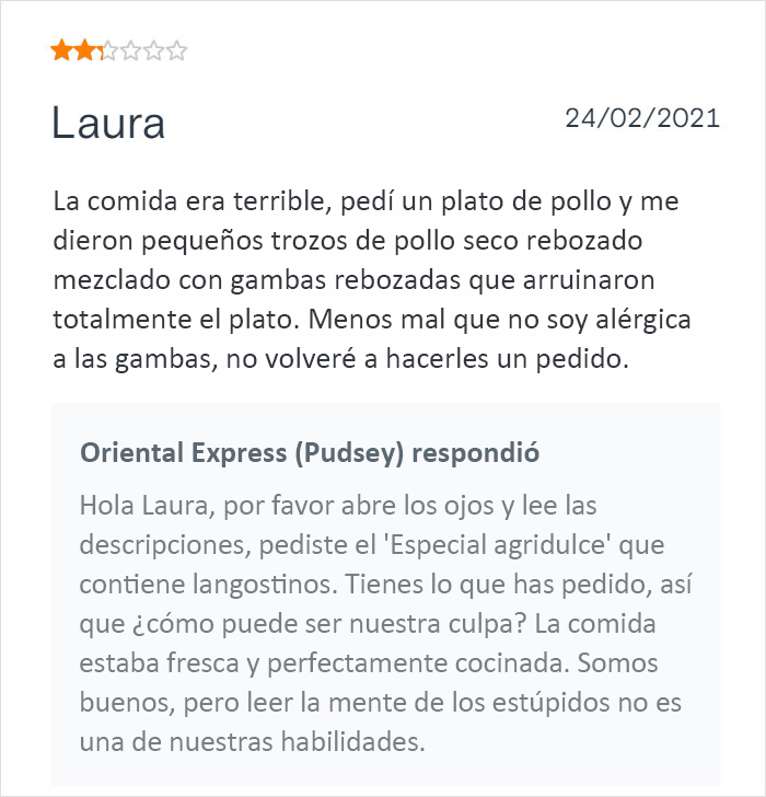 Reseña negativa de cliente intentando sabotear negocio recibe respuesta contundente y demuestra la verdad del servicio.