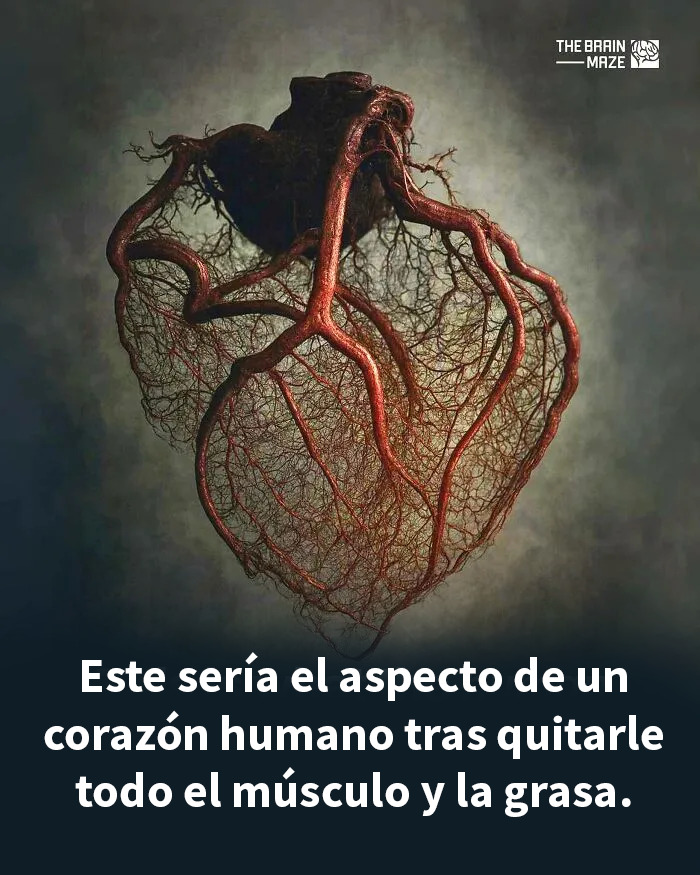 Corazón humano con vasos sanguíneos visibles, mostrando datos interesantes y perturbadores sobre la mente y el cuerpo.