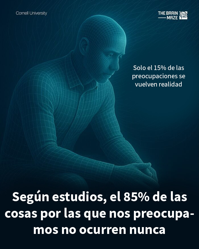 Hombre digital pensativo mostrando hecho interesante sobre la mente y el cuerpo sobre preocupaciones y ansiedad humana.