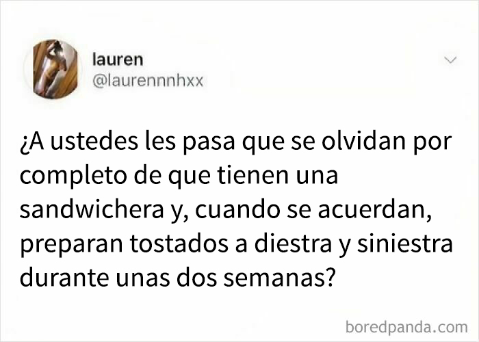 Meme divertido sobre comida que habla de olvidar la tostadora y comer tostadas durante semanas.