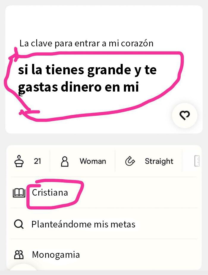 Perfil de mujer cristiana de 21 años buscando objetivos de citas con comportamiento iluso en redes sociales.