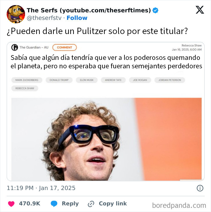 Hombre con gafas grandes en imagen relacionada con la extraña distopía que muestra una sociedad perdida y confusa.