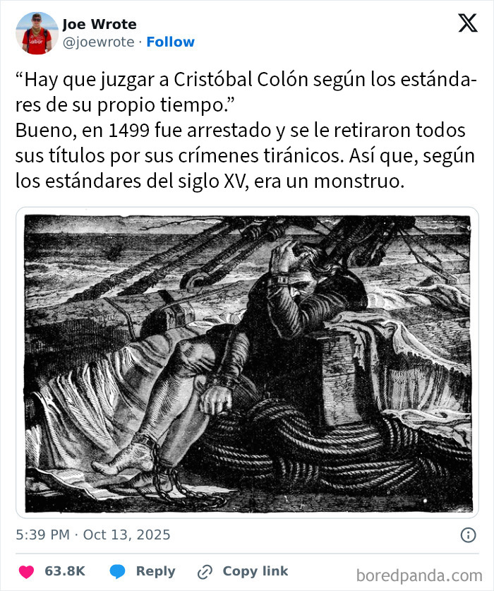 Grabado en blanco y negro que muestra a un hombre encadenado en un barco, ilustrando el estado distópico del mundo actual.