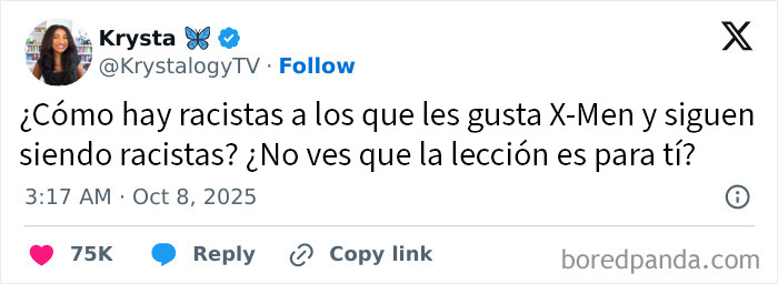 Tuit que refleja la realidad distópica actual con comentario sobre racismo y personajes de ficción.