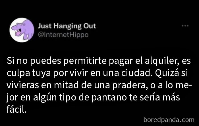 Publicación inquietante sobre la dificultad de pagar alquiler en ciudad, mostrando una realidad distópica actual en Internet.