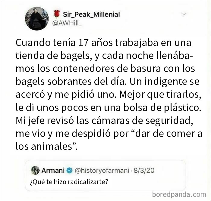 Publicación inquietante que refleja una realidad distópica sobre perder el empleo por ayudar a personas sin hogar.