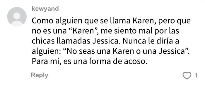 Comentario en redes sobre el debate generacional entre Karen y el nuevo nombre para mujeres millennial groseras viralizado.