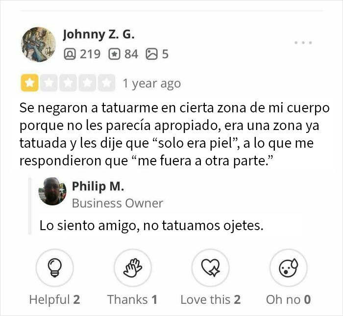 Reseña negativa intentando sabotear negocio de yoga, recibida con respuesta firme y oferta conciliadora.