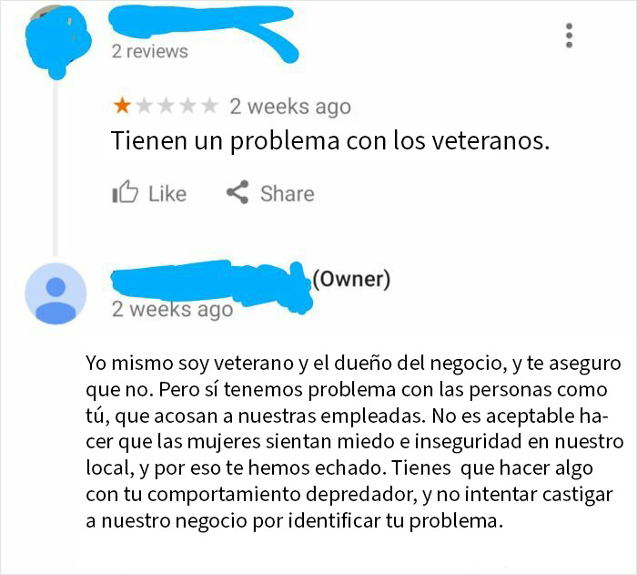 Reseña negativa intentando sabotear negocio, dueño veterano responde defendiendo a sus empleadas y cierra la crítica injusta.