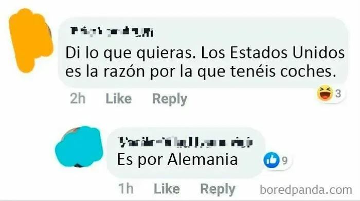 Captura de pantalla de comentarios ignorantes de americanos con respuestas europeas que corrigen su conocimiento erróneo.