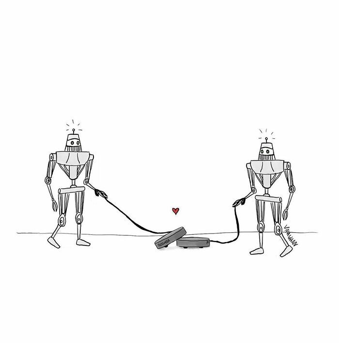 Dibujos cómicos de Vaughan Tomlinson mostrando gatos en taburetes con momentos modernos y situaciones divertidas y cotidianas.