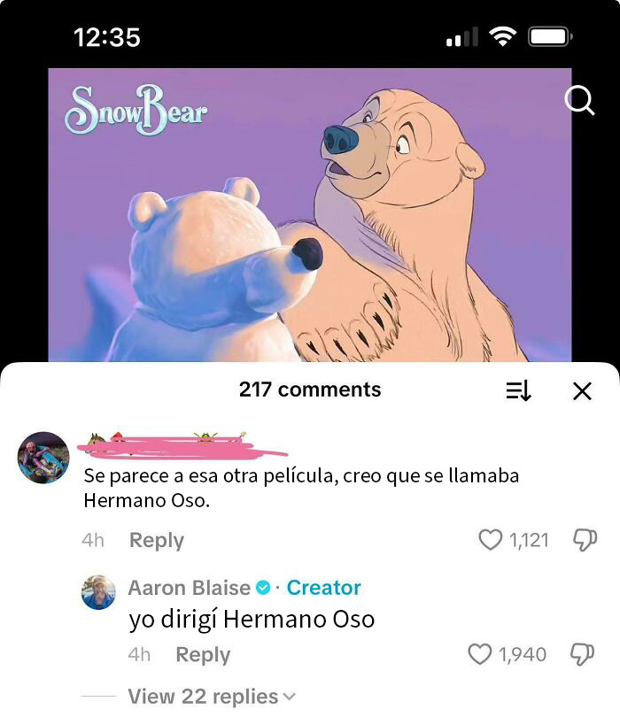 Le dice al director de Hermano Oso que estos nuevos dibujos parecen Hermano Oso