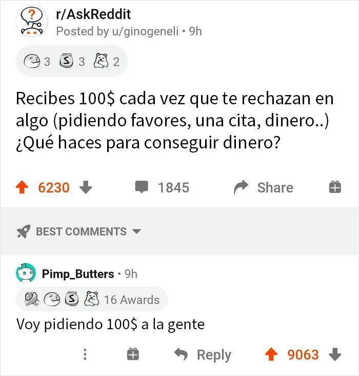 Publicación en Reddit con comentario destacado, mostrando los mejores comentarios y respuestas en redes sociales.