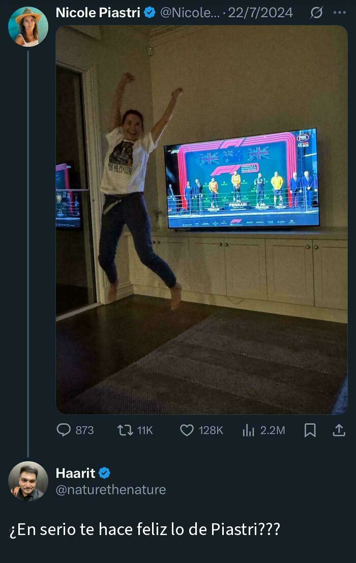 Un tipo se burla de la madre de Oscar Piastri por celebrar la victoria de su hijo