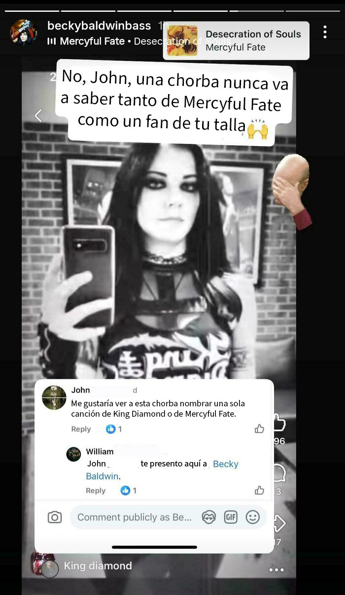 Se refiere a la chorba que es la actual bajista de Mercyful Fate