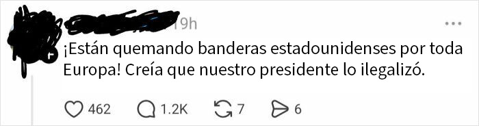 Comentario en redes sociales muestra confusión de estadounidenses sobre la quema de banderas en Europa, ejemplo divertido del desconocimiento global.