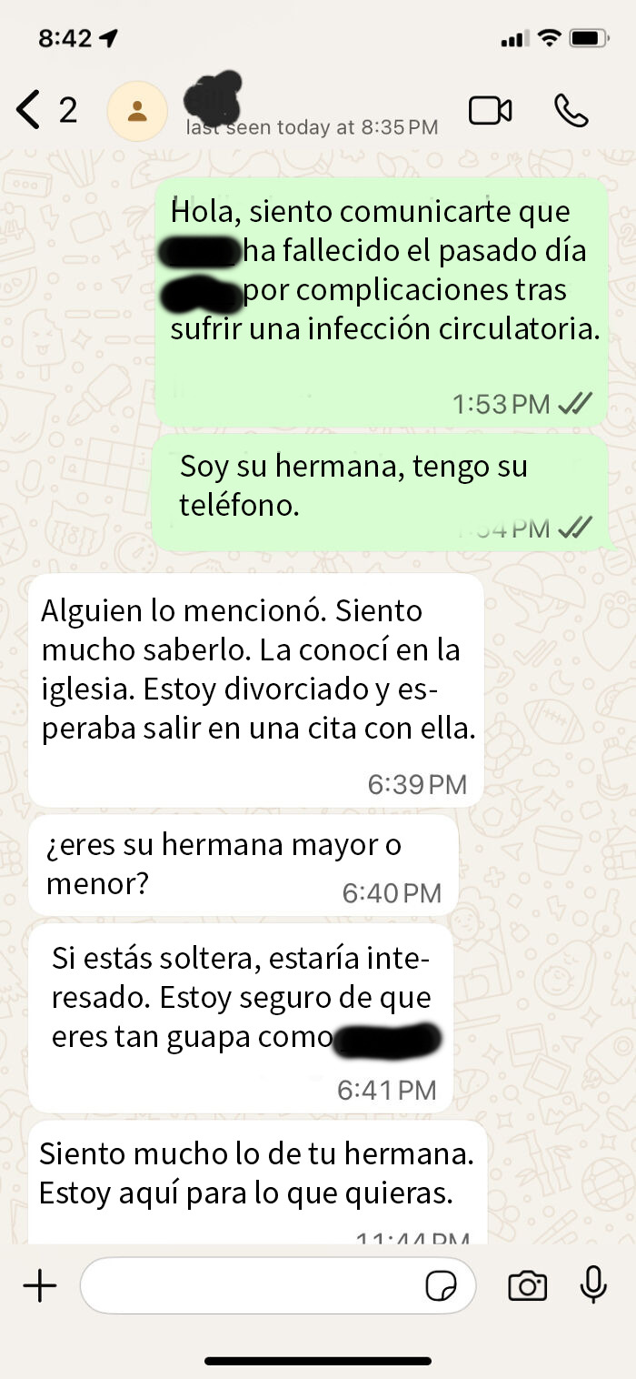 Siento lo de tu hermana... ¿estás soltera?