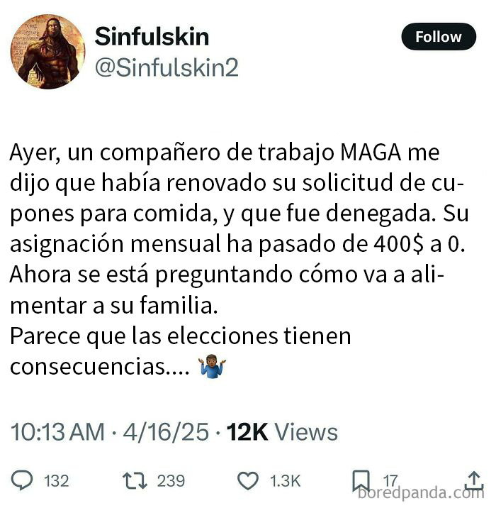 Lo siento por sus hijos. Y él va a necesitar un 2º trabajo.