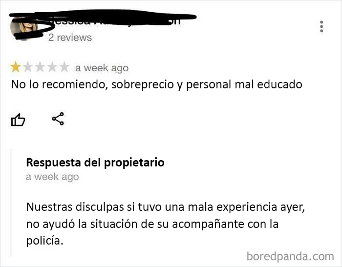 Un tipo roba cientos de libras de una tienda, vuelve al día siguiente, lo pillan y su novia deja una reseña de 1 estrella. Como es lógico.