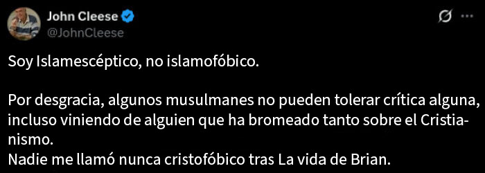 "Nadie me llamó cristofóbico tras la Vida de Brian"