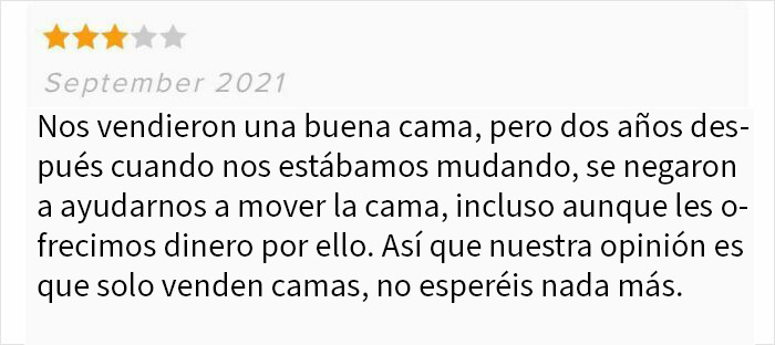 Un cliente está molesto porque una tienda de colchones no quiere ayudarle con la mudanza