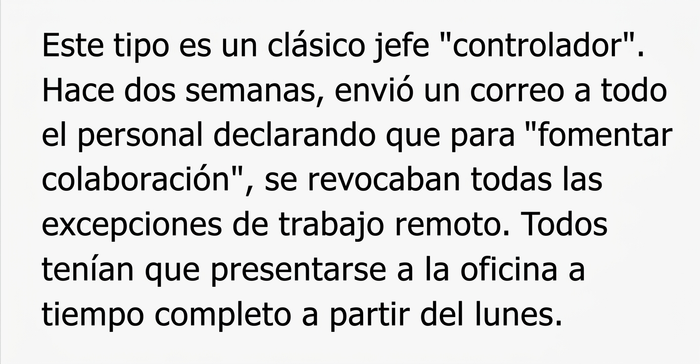 Este jefe espera que su empleado vuelva a la oficina tras 6 años trabajando en remoto, y él demuestra que su oficina en casa fue aprobada por RRHH Este jefe espera que su empleado vuelva a la oficina tras 6 años trabajando en remoto, y él demuestra que su oficina en casa fue aprobada por RRHH