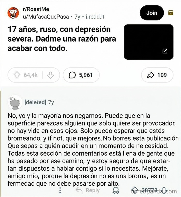 Un subreddit dedicado a burlarse de la gente de repente se niega a burlarse de un tipo que está gravemente deprimido. Todo el hilo se convierte en un cálido abrazo.