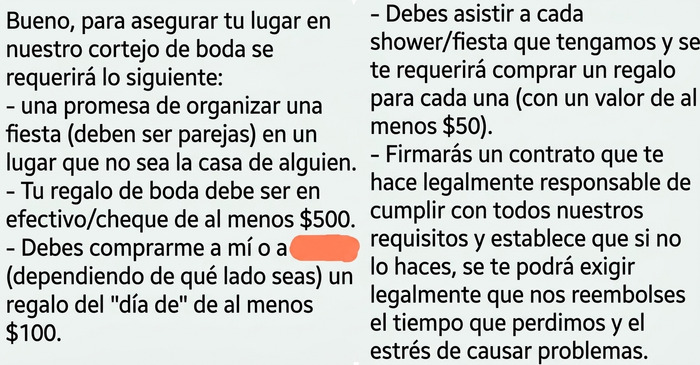 Contrato para ser parte del cortejo de boda