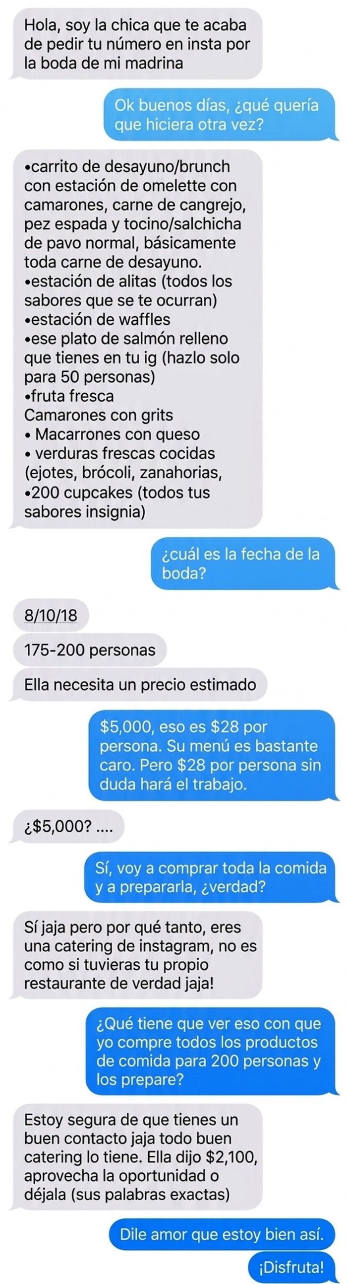 No te voy a pagar tanto por un catering