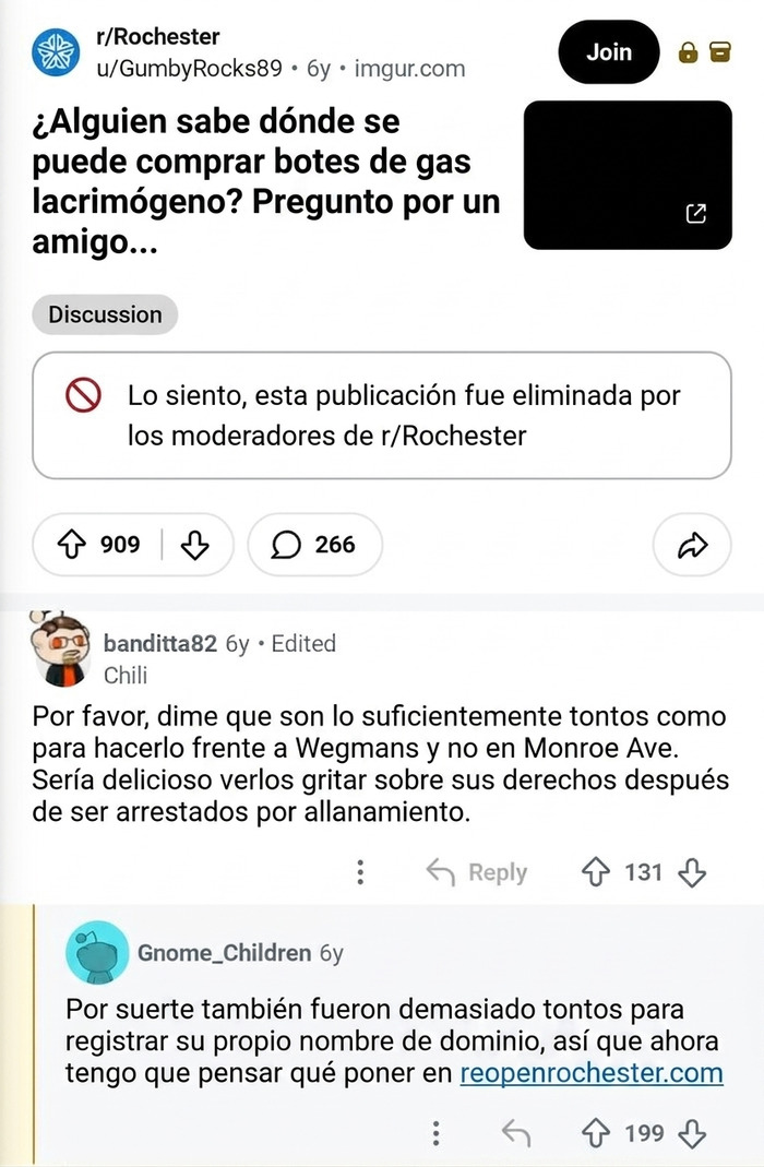 Descubre que Reopen Rochester no había registrado su dominio, lo compra inmediatamente y lo redirige a un periódico sobre pandemias y economía