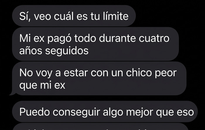 Tuve unas cuantas citas con una chica; siempre pasaba a buscarla y pagaba todo. Se molestó porque le pedí que pagara un sándwich en la tercera cita.
