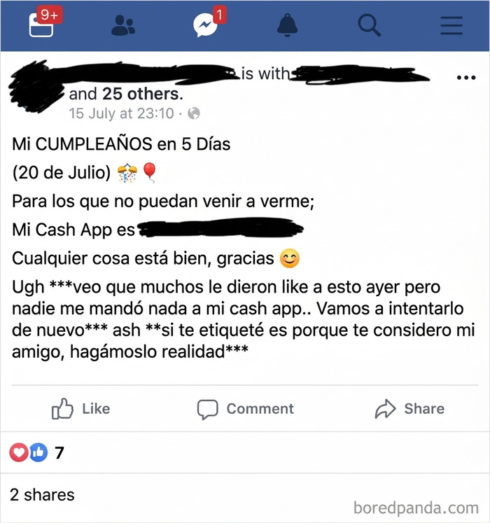 Exigiendo dinero por su cumple