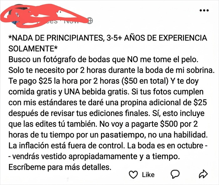 Eso es lo que quiere pagar a un fotógrafo de bodas