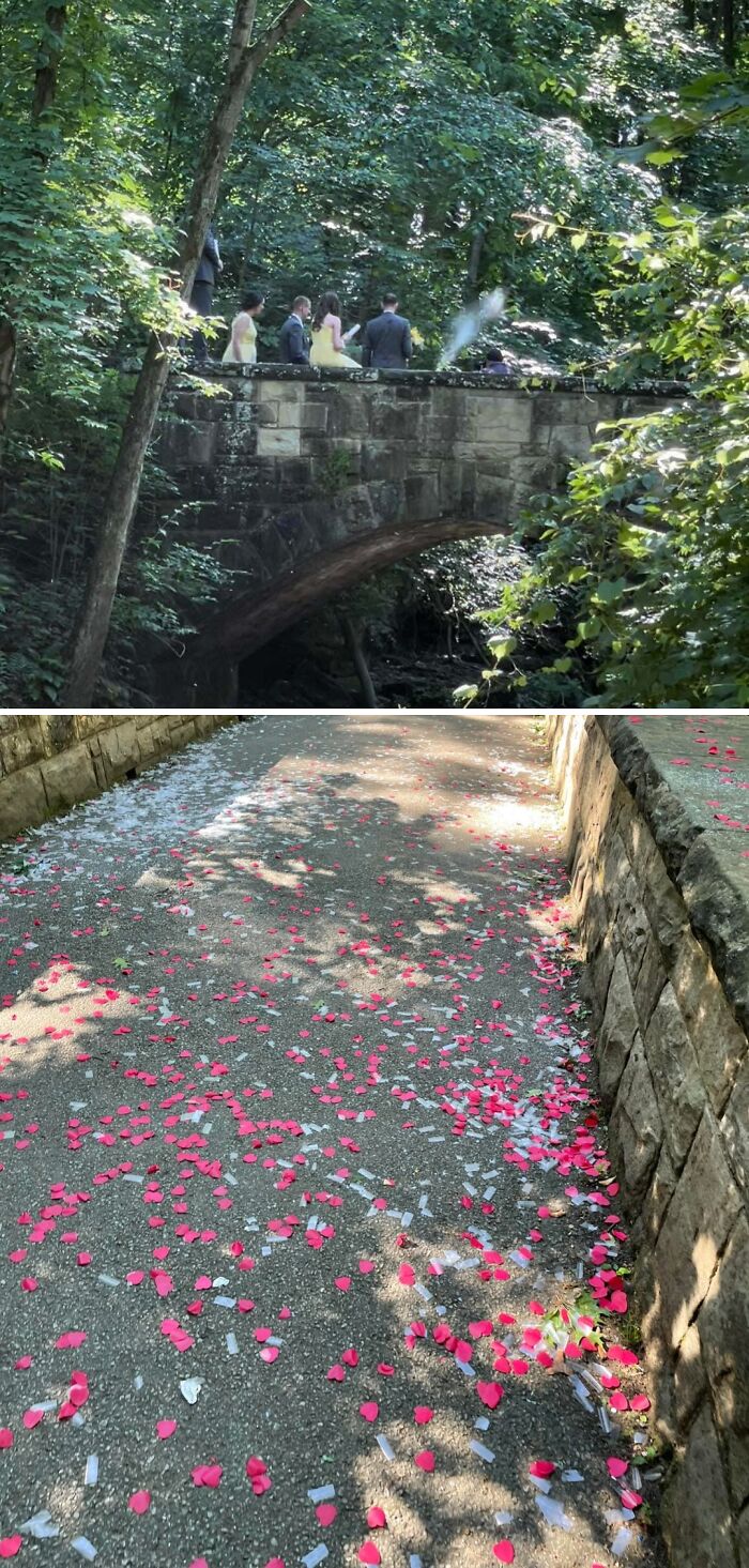 Llenando un entorno natural de basura porque es tu boda