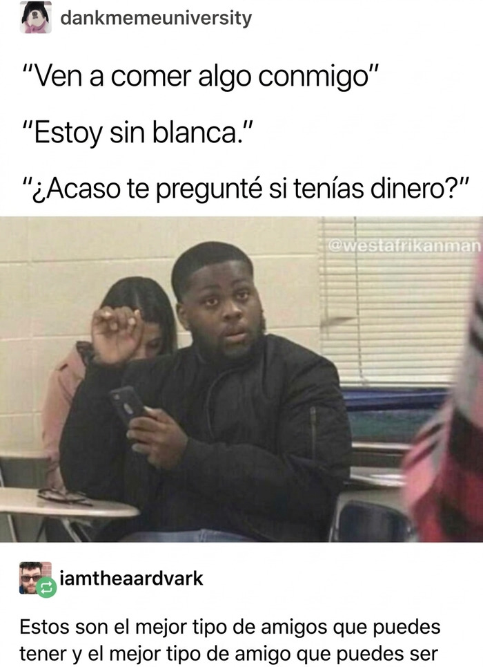 Un meme divertido de amistad con un hombre sorprendido mirando su celular.