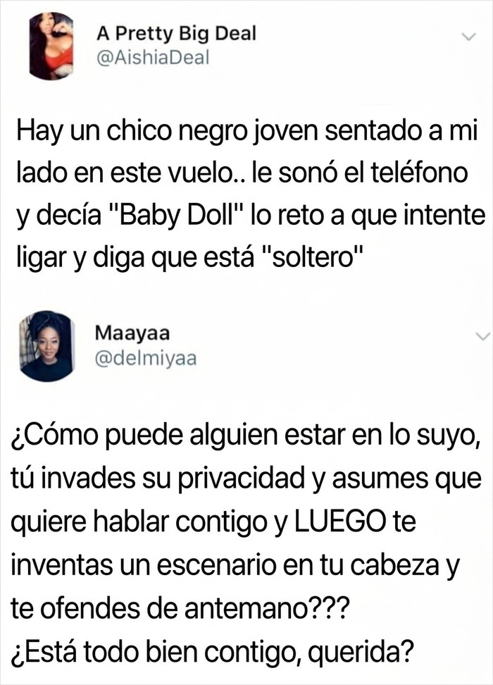 Captura de pantalla de un tuit que critica las actitudes de personas que actúan como egocéntricos en un avión.