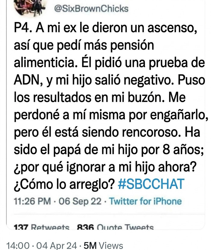 Captura de pantalla de un tweet sobre una ex pareja egoísta y egocéntricos