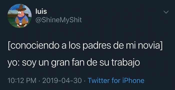 Tweet humorístico sobre conocer a los suegros, parte de la recopilación de memes divertidos