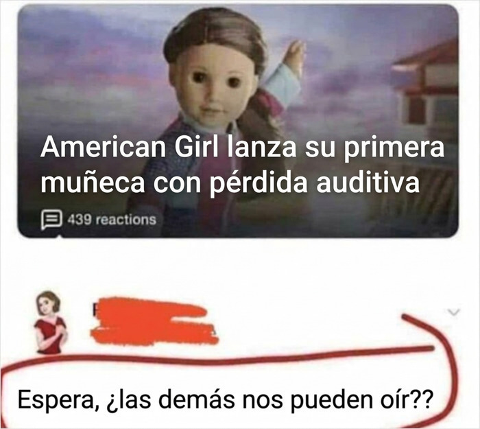 Meme gracioso sobre una muñeca American Girl, una de las publicaciones divertidas para relajarte.