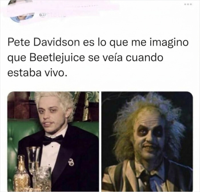 Comparación humorística entre Pete Davidson y Beetlejuice, de las publicaciones divertidas para relajarte.