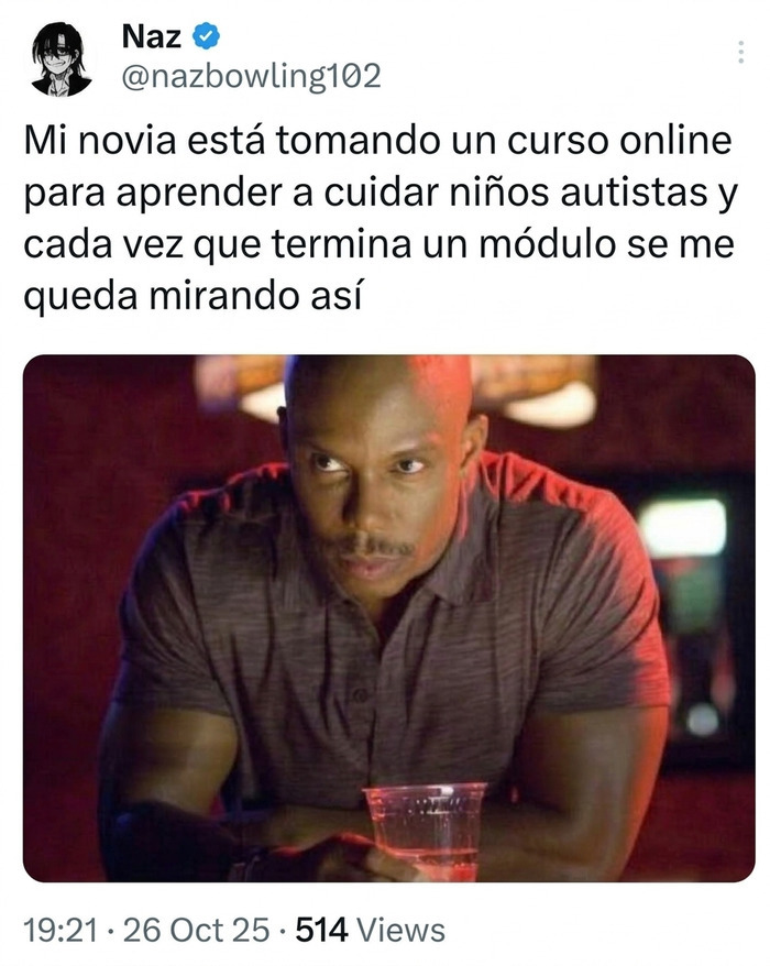 Meme gracioso de hombre mirando fijamente, ideal como una de las publicaciones divertidas.
