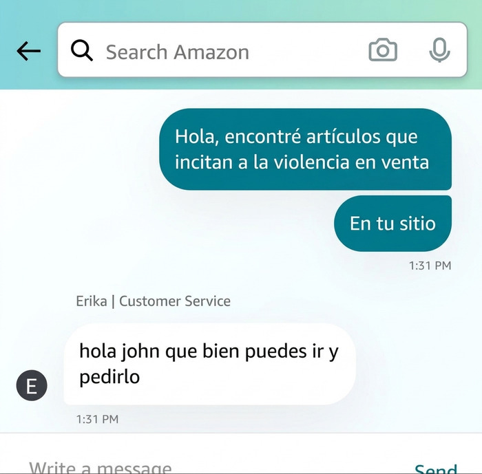 Captura de pantalla graciosa de chat de atención al cliente, ideal en publicaciones divertidas para relajarte