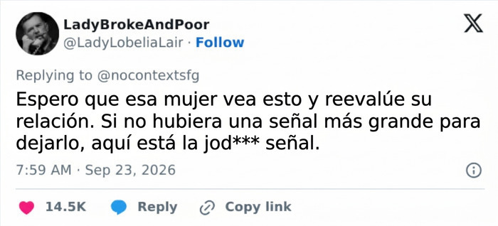 Comentario viral criticando la forma de tratar a su esposa en X