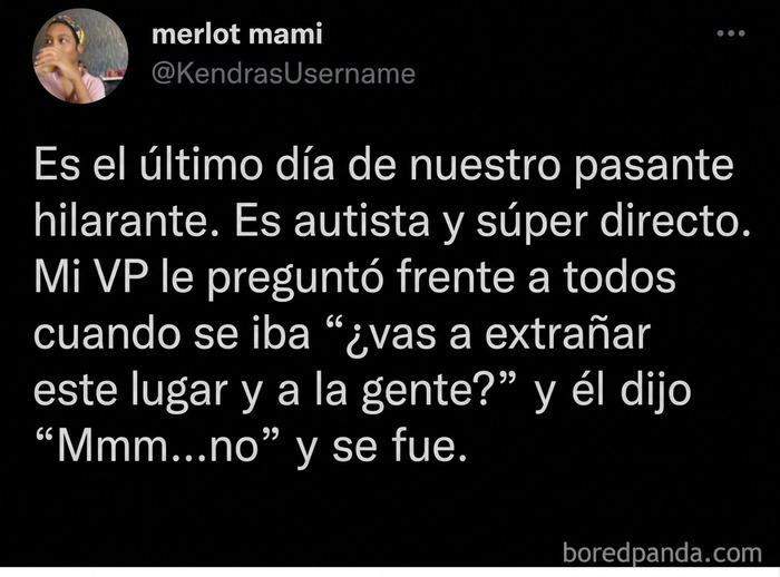 Captura de pantalla de un tuit sobre un pasante sincero y jefes que no entienden la honestidad.