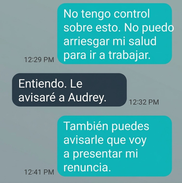 Mensajes de texto de un empleado que decide renunciar ante la falta de empatía de los peores jefes por su salud.