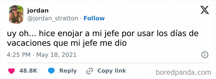 Tuit que ilustra situaciones con los peores jefes sobre usar vacaciones aprobadas.