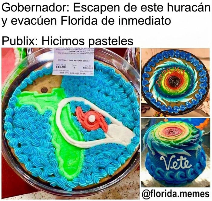 Meme de pasteles de Publix con temática de huracán en Florida