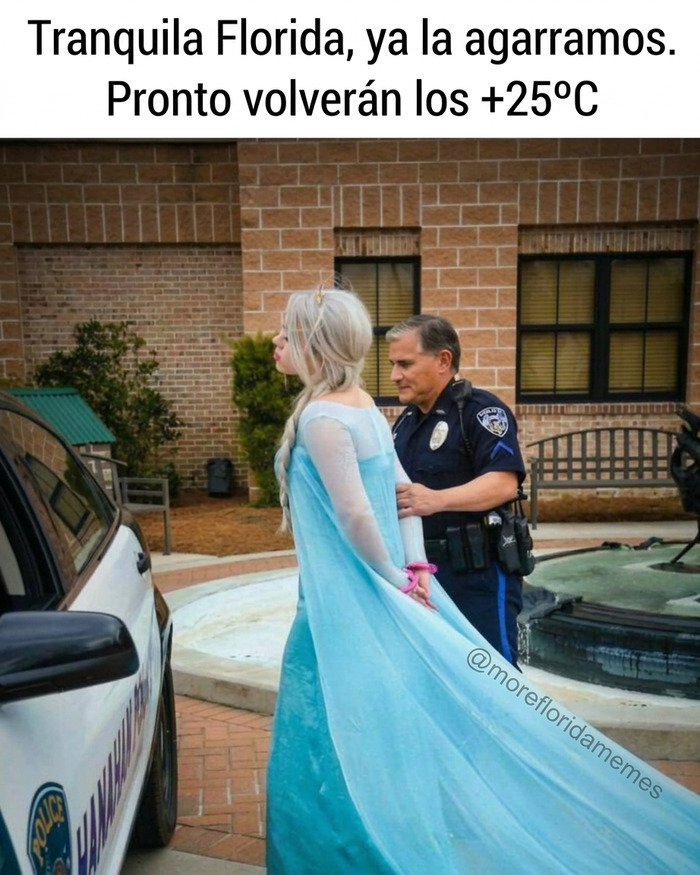 Meme de policía arrestando a Elsa de Frozen, una locura de Florida.