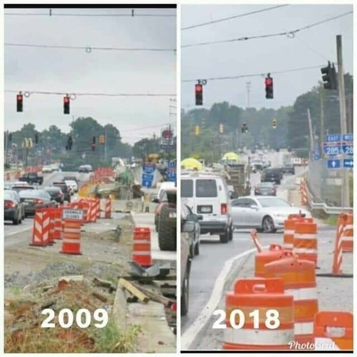 Comparación de obras viales en 2009 y 2018, capturando la locura de Florida.