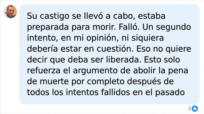 Comentario en redes sociales sobre una condena a muerte por inyeccion letal fallida y la pena de muerte. Comentario en redes sociales sobre una condena a muerte por inyeccion letal fallida y la pena de muerte.